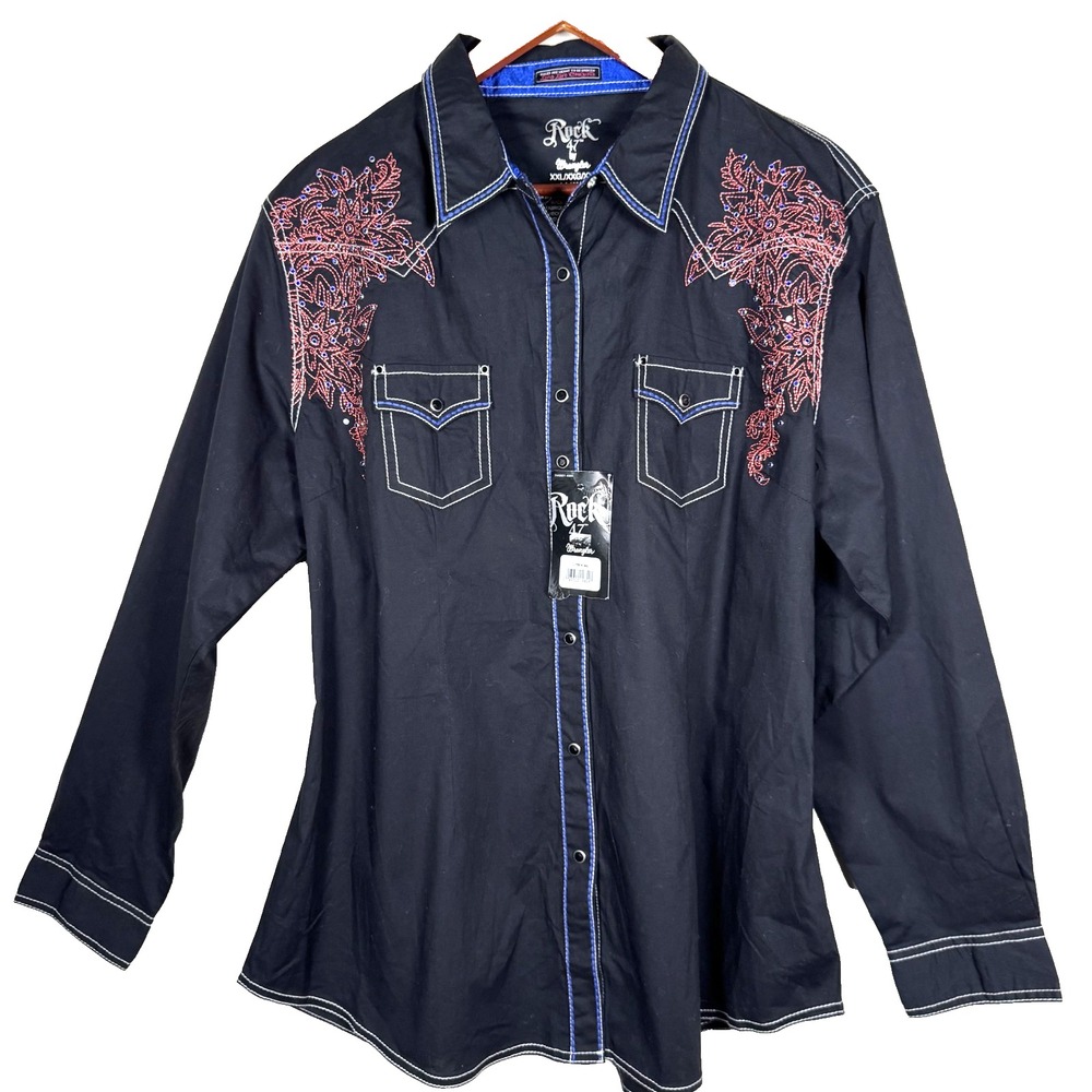 Wrangler Rock 47 Western Shirt Women XXL Black NWT Embellished Snap Front